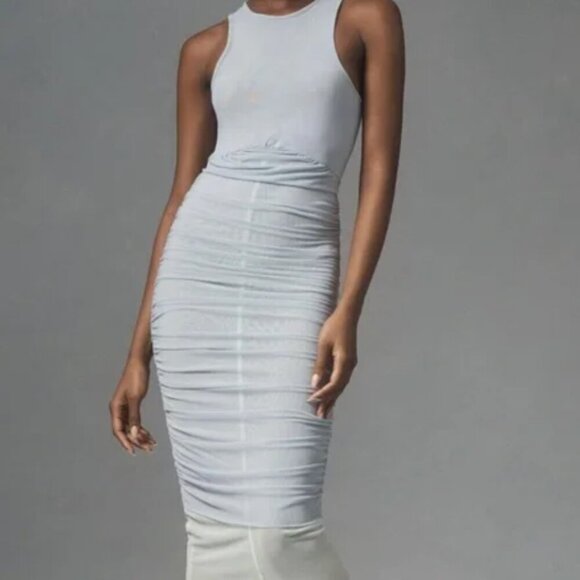 Anthropologie Dresses & Skirts - Anthropologie Sleeveless Layered Mesh Midi Dress Size XS Bodycon Ruched